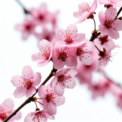 Pink Cherry Blossoms with Dew Drops