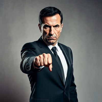 Man pointing in suit