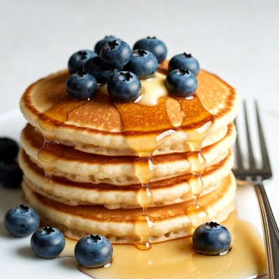 Pancakes with Blueberries and Maple Syrup