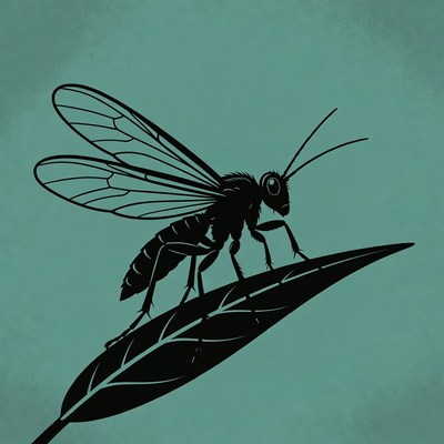 Wasp on Leaf Silhouette