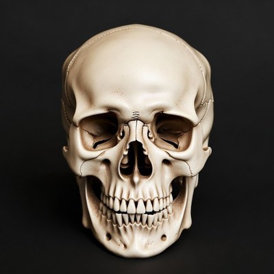 Human skull on black background