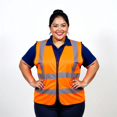Asian woman in orange safety vest