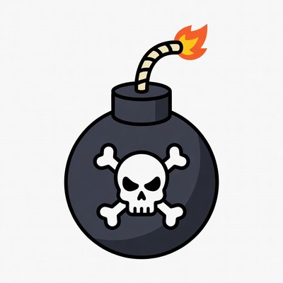 Cartoon Bomb with Skull and Lit Fuse