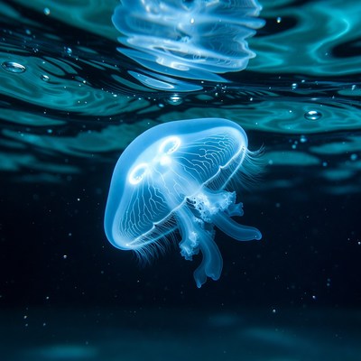Glowing Blue Jellyfish Underwater