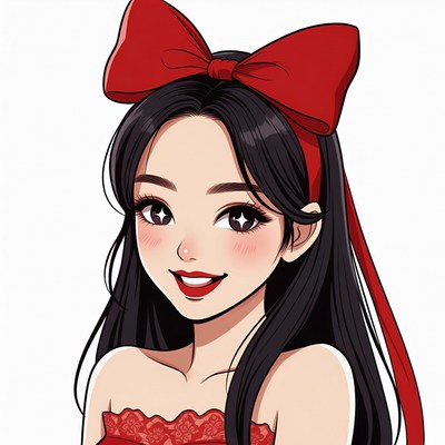 Anime girl with red bow