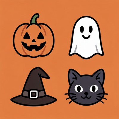 Halloween Icons: Pumpkin Ghost Witch Cat