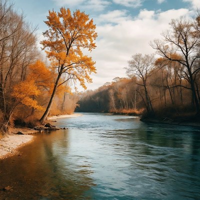 Autumn Trees by River
