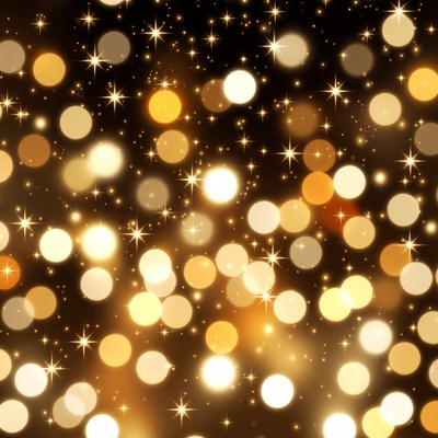 Golden Bokeh Stars on Black Background