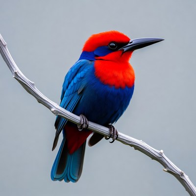 Red-headed Blue Bee-eater Bird on Branch