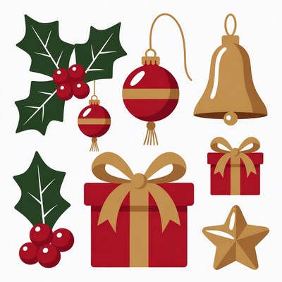 Christmas Holly Ornaments Clipart
