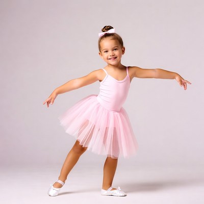 Young girl in pink tutu ballet pose