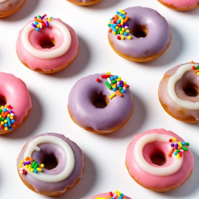 Colorful Sprinkled Donuts on White Background