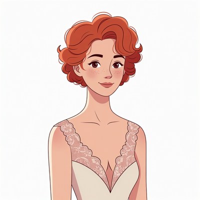 Redhead woman in lace wedding dress