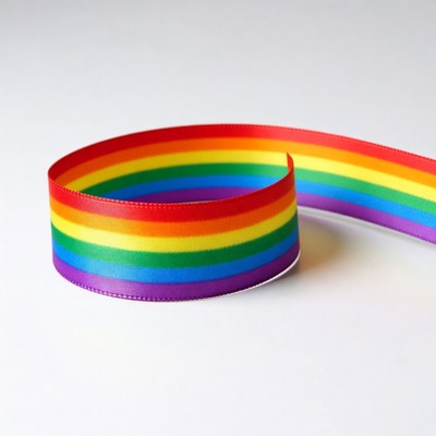 Curled Rainbow Ribbon on White