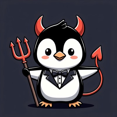 Cute Devil Penguin with Trident