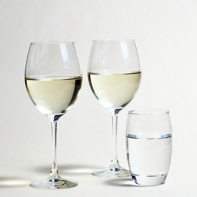 Two Wine Glasses and Water Glass