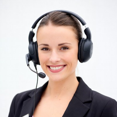 Smiling woman wearing headset