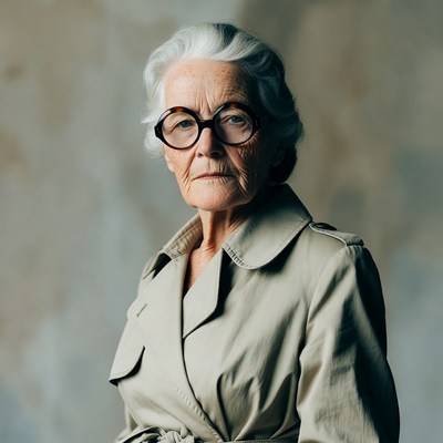 Elderly woman in trench coat