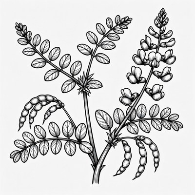 Black and white fenugreek plant illustration