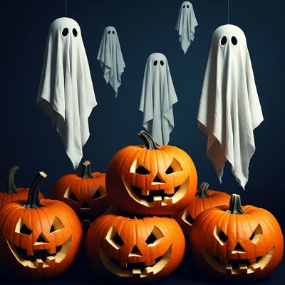Jack-o-lanterns and Hanging Ghosts