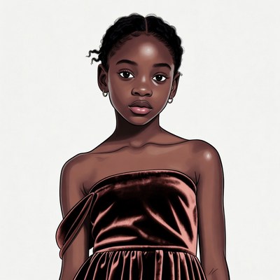 African-American girl in maroon velvet dress