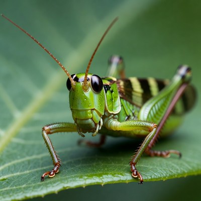 Green grasshopper on leaf