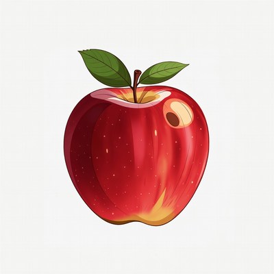 Red Apple with Green Leaf