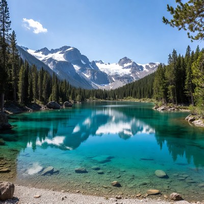 Turquoise Lake in Snowy Mountains