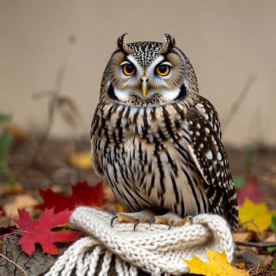 Short-eared Owl on Autumn Leaves