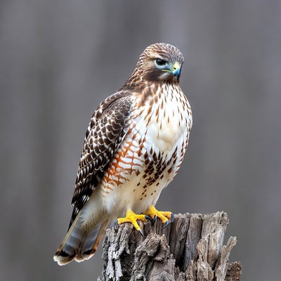 Red-tailed Hawk Perched on Stump