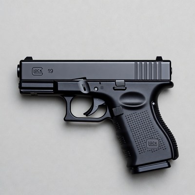 Glock 19 Handgun on White Background