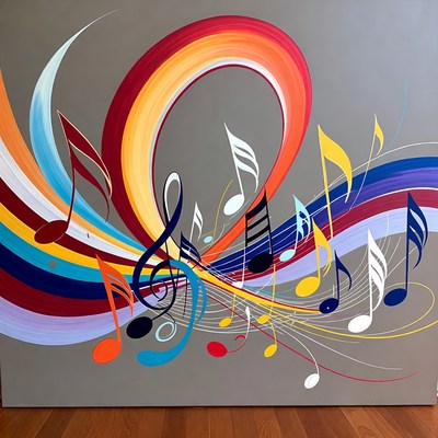 Abstract Colorful Music Notes Swirl