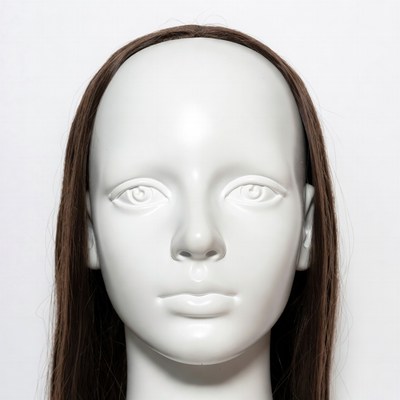 Mannequin head with long brown hair