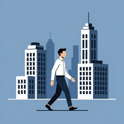 Man walking in city skyline