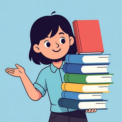 Girl holding stack of books