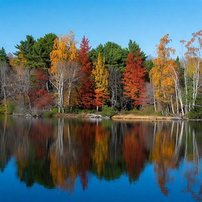 Autumn Trees Reflecting in Lake