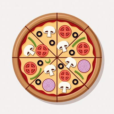 Pizza with mushrooms tomatoes olives