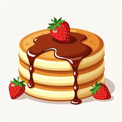 Pancakes with Chocolate Syrup and Strawberries