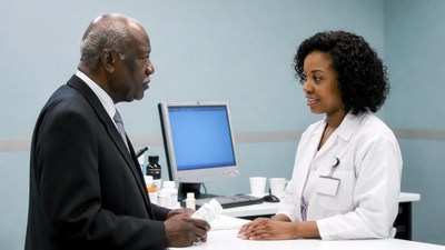 African-American doctor consulting elderly patient
