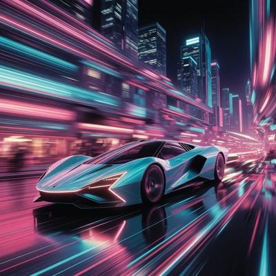 Futuristic Supercar Speeding in Neon City