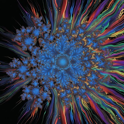 Vibrant Blue Fractal Snowflake Burst