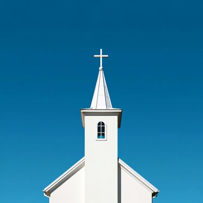 White Church Steeple with Cross