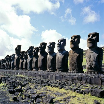 Row of Moai Statues on Easter Island