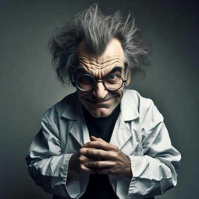 Crazy scientist with wild hair