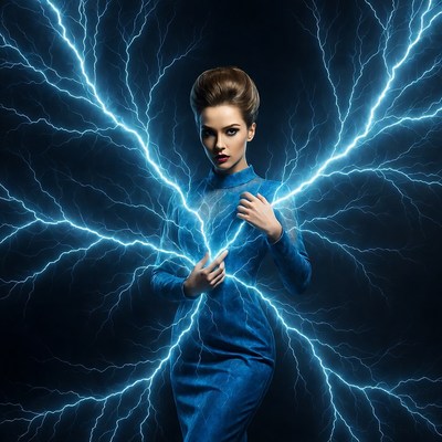 Woman wielding blue lightning bolts