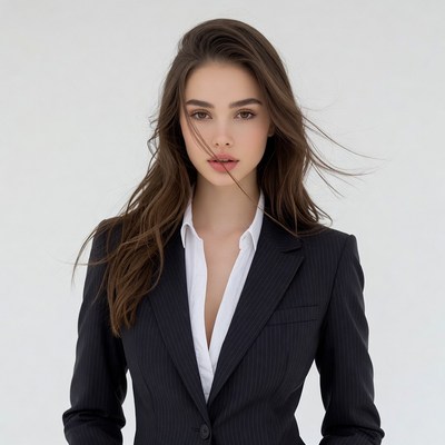 Woman in pinstripe suit