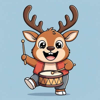 Cartoon Reindeer Drumming