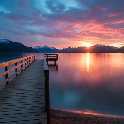 Wooden Pier at Sunset Lake
