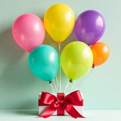 Colorful Balloons on Gift Box