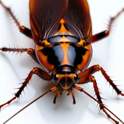 Macro brown cockroach on white